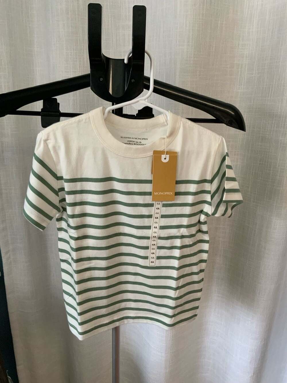 Monoprix Striped T-Shirt Boys Size 4 (T) Ans Green Organic Cotton